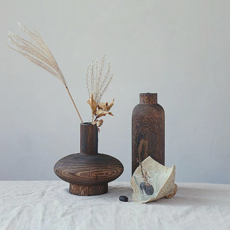 Chinese Style Retro Solid Wood Wood Zen Dried Flower Vase Home Decoration Ornaments - Image 5