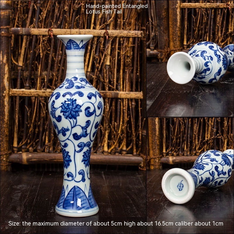 Jingdezhen Ceramic Small Vase Hydroponic Antique Shelf Ornament Hand-painted Blue And White Porcelain Bottle Souvenirs - Image 2