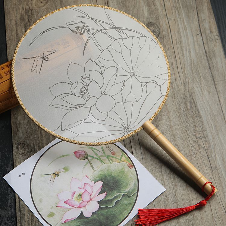Meticulous hand painting blank round fan diy round silk - Image 4