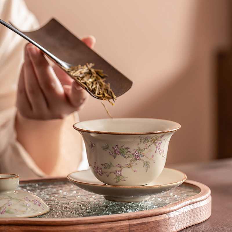 Household High-end Ceramic Tea Bowl Large Kung Fu Tea Set
