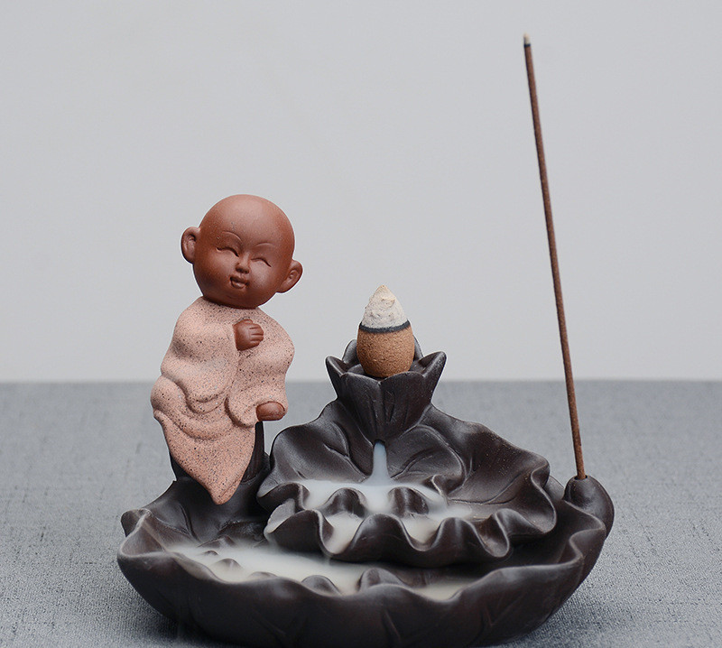 Purple Clay Backflow Incense Burner Ceramic Little Monk Little Novice Maitreya Lotus Lotus Backflow Smoke Incense Burner