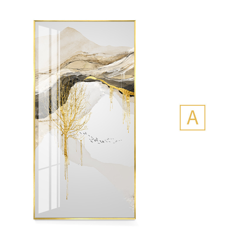 New Chinese Style Background Wall Decorative Painting Vertical Version Gilt Entrance Door Ink Landscape Painting - Image 3
