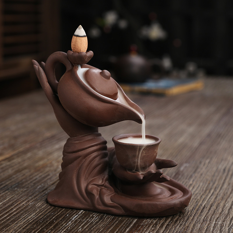 F Ceramic Waterfall Incense Burner Buddha Hand Censer Holder Indoor Smoke Backflow Incense Fountain Buddhist Altar Table Decor - Image 6