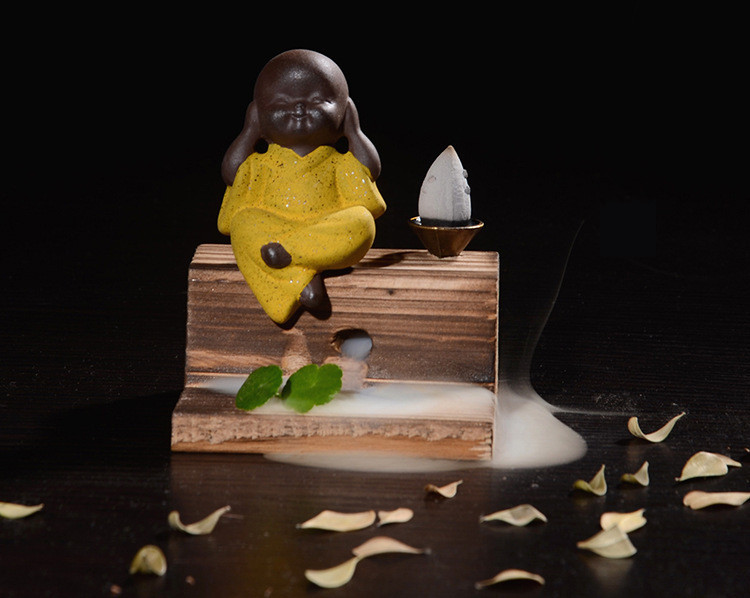 Backflow Incense Burner 4 No Small Monk Shang Dehua Ceramic Handicraft Ornaments Flowing Water Creative Fire Wood Zen Little Novice Monk - Image 5
