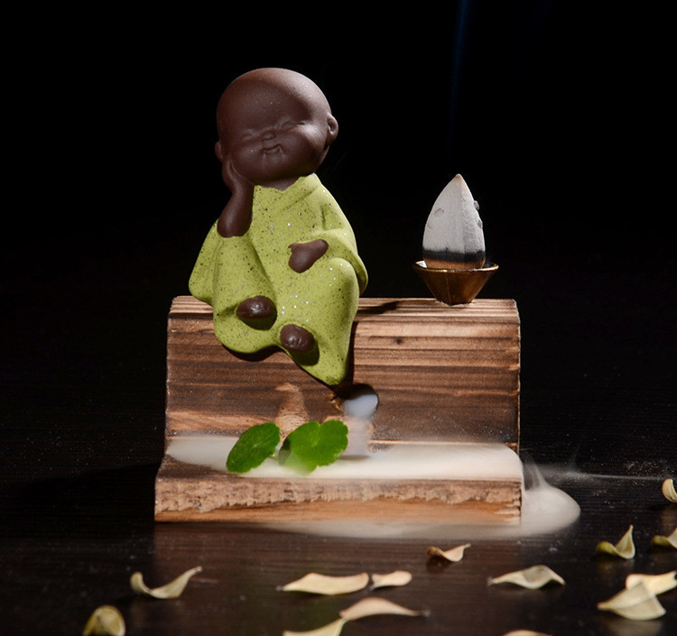 Backflow Incense Burner 4 No Small Monk Shang Dehua Ceramic Handicraft Ornaments Flowing Water Creative Fire Wood Zen Little Novice Monk - Image 4