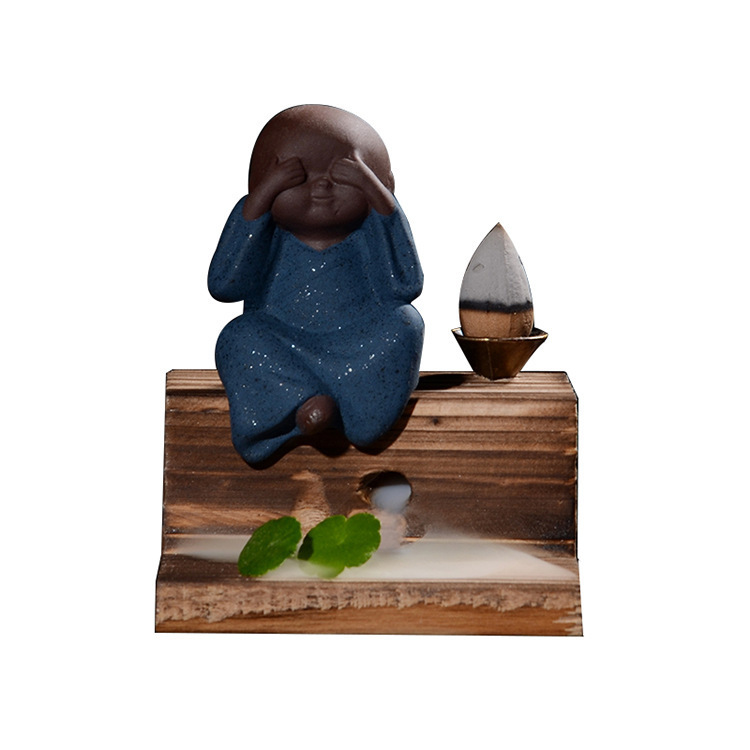 Backflow Incense Burner 4 No Small Monk Shang Dehua Ceramic Handicraft Ornaments Flowing Water Creative Fire Wood Zen Little Novice Monk - Image 2