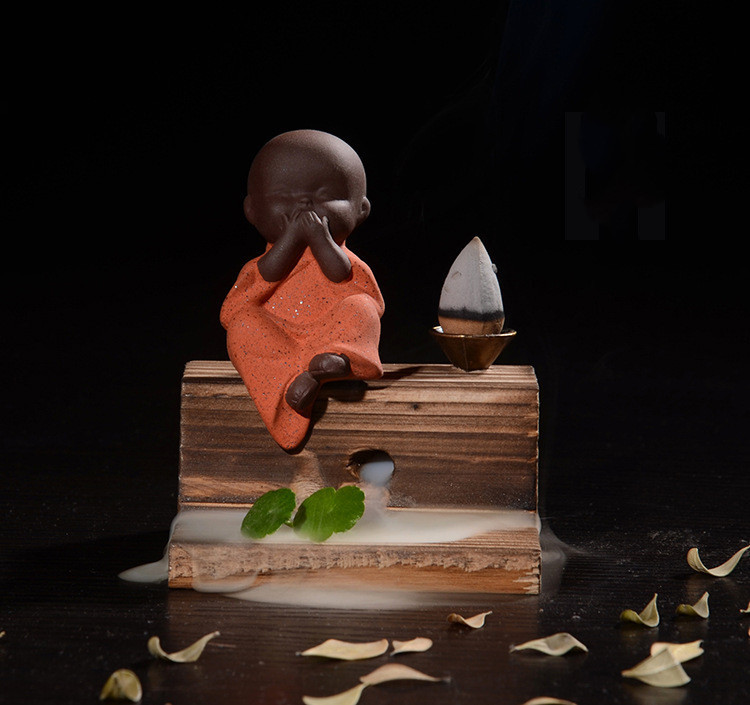 Backflow Incense Burner 4 No Small Monk Shang Dehua Ceramic Handicraft Ornaments Flowing Water Creative Fire Wood Zen Little Novice Monk - Image 3