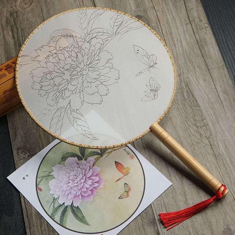 Meticulous hand painting blank round fan diy round silk - Image 10