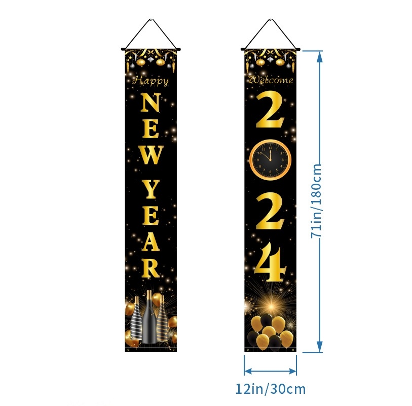 New Year Decoration Party Door Curtain Black Gold New Year Photo Couplet - Image 2