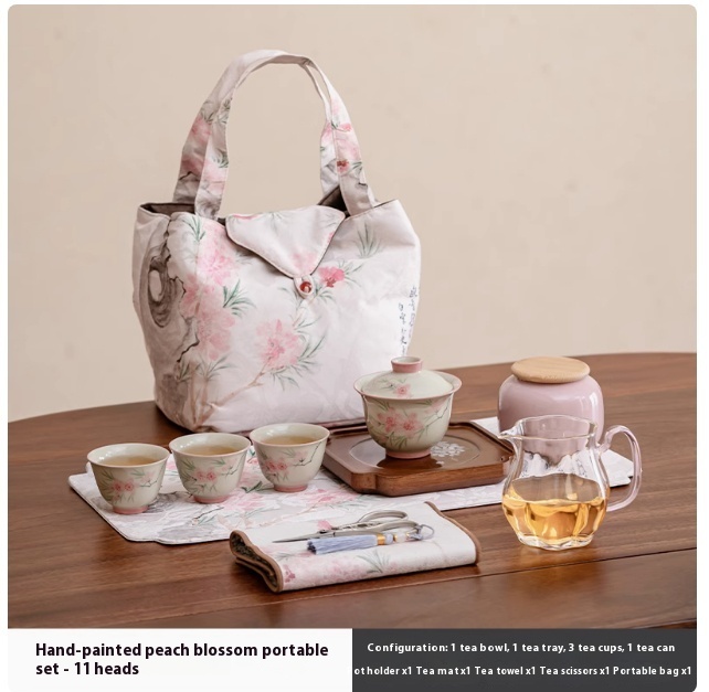 Hand Painted Peach Blossom Tureen Ceramic Portable Suit - Image 6