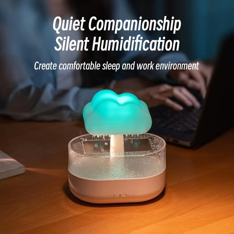 Rain Cloud Night Light Humidifier With Raining Water Drop Sound And 7 Color Led Light Essential Oil Diffuser Aromatherapy - Image 5