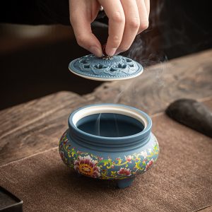 Indoor Household Enamel Painted Ceramic Dish Incense Burner