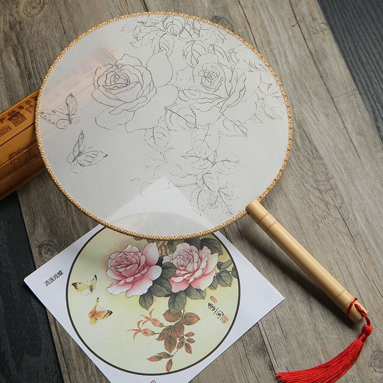 Meticulous hand painting blank round fan diy round silk - Image 6