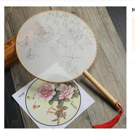 Meticulous hand painting blank round fan diy round silk - Image 3