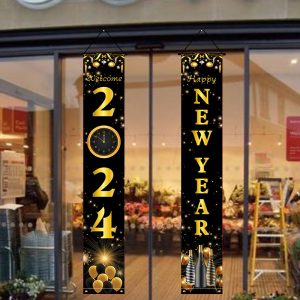 New Year Decoration Party Door Curtain Black Gold New Year Photo Couplet