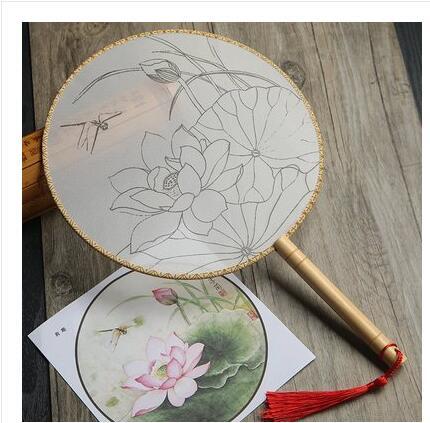 Meticulous hand painting blank round fan diy round silk - Image 7