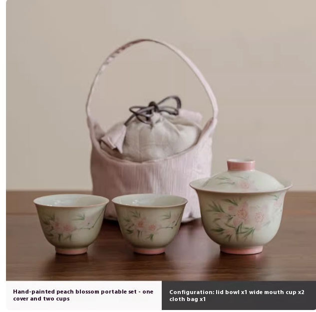 Hand Painted Peach Blossom Tureen Ceramic Portable Suit - Image 4