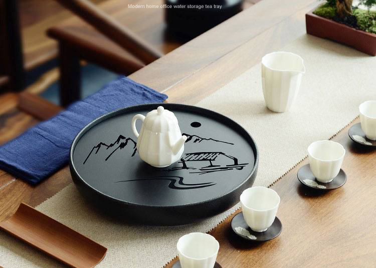 Ceramic round tea tray household dry tea tray - Image 4