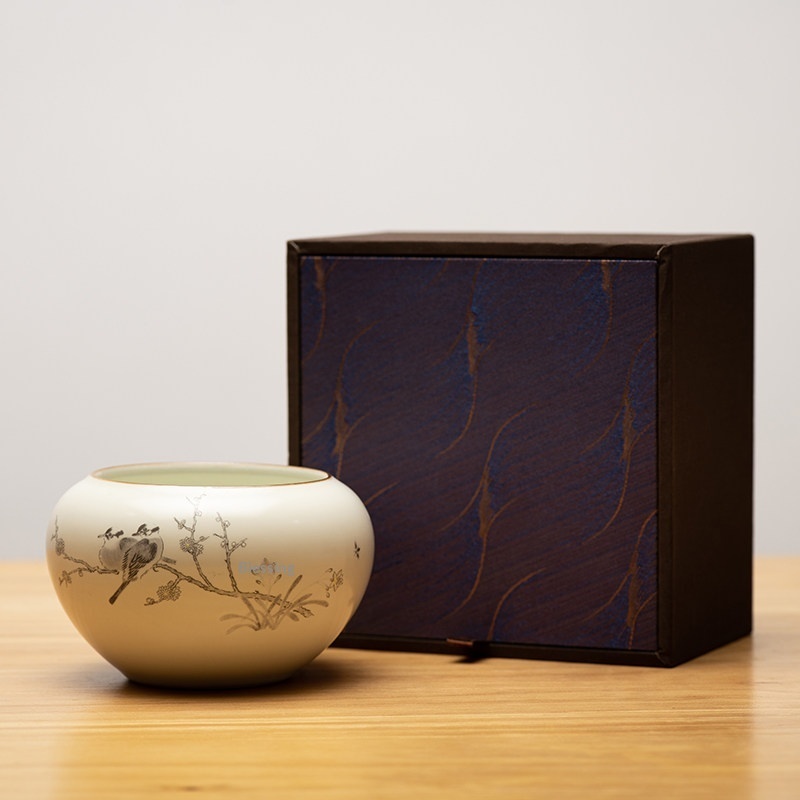 Wax Plum, Birds, And Sparrows Ceramic Water Basin Brush Washer - Image 4