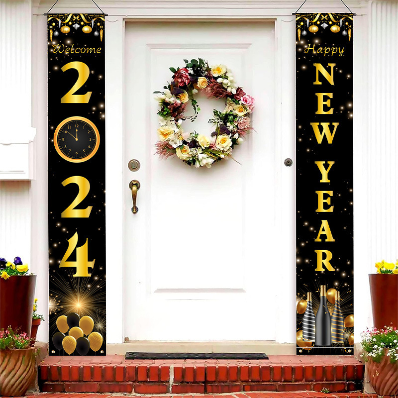 New Year Decoration Party Door Curtain Black Gold New Year Photo Couplet - Image 4