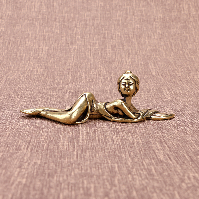 Pure Copper Ancient Maid Paperweight Ornament Brass Pen Holder - Image 4