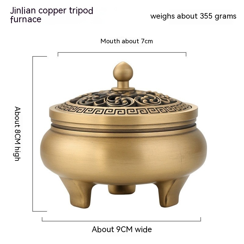 Three-legged Copper Incense Burner Pure Copper Antique Sandalwood Stove - Image 8