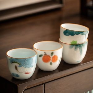 White Jade Hand Painted Tea Cup Porcelain Kung Fu Tea Set
