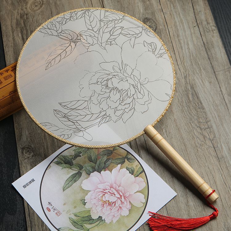 Meticulous hand painting blank round fan diy round silk - Image 2