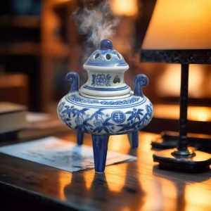 Blue-and-white Chinese-style High-footed Ceramic Incense Burner