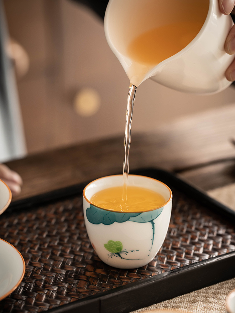 White Jade Hand Painted Tea Cup Porcelain Kung Fu Tea Set - Image 7