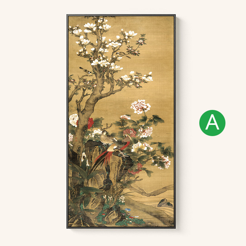 Quadruple Flower And Bird Chinese Painting Entrance Vertical Plate Painting - Image 4