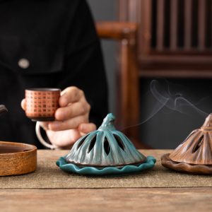 Ceramic Lotus Seedpod Incense Burner Container Ornaments