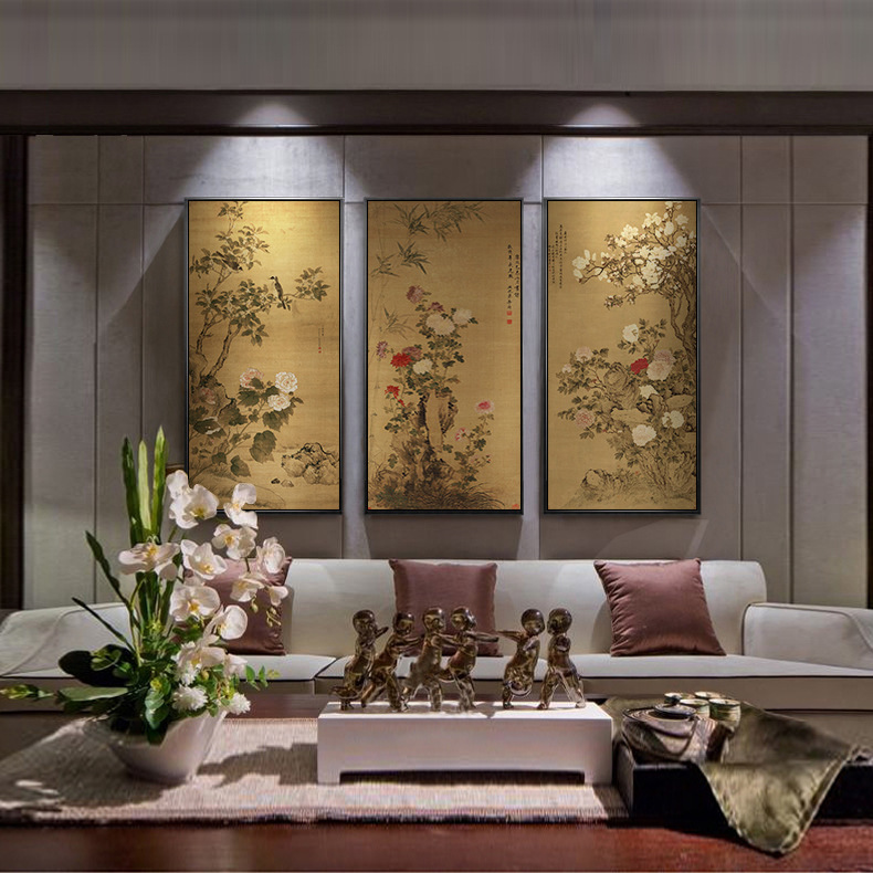 Quadruple Flower And Bird Chinese Painting Entrance Vertical Plate Painting - Image 6