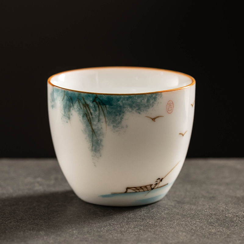 White Jade Hand Painted Tea Cup Porcelain Kung Fu Tea Set - Image 4