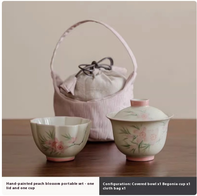 Hand Painted Peach Blossom Tureen Ceramic Portable Suit - Image 2