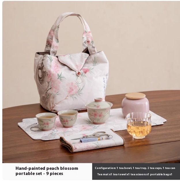 Hand Painted Peach Blossom Tureen Ceramic Portable Suit - Image 5