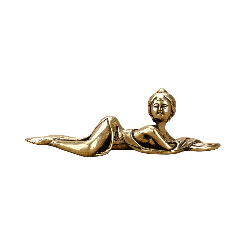 Pure Copper Ancient Maid Paperweight Ornament Brass Pen Holder - Image 3