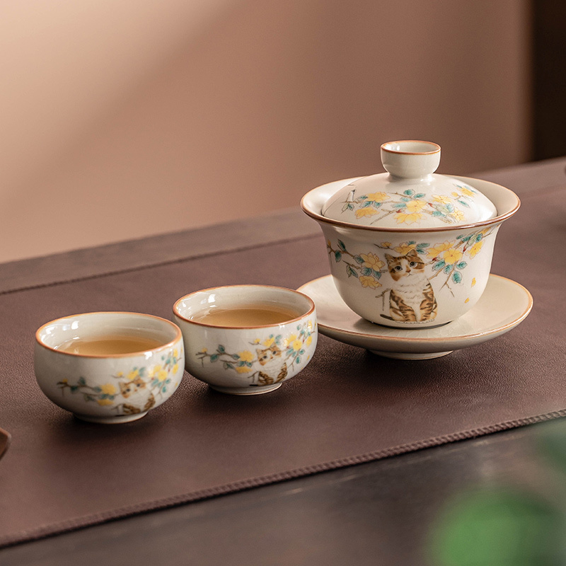 Household High-end Ceramic Tea Bowl Large Kung Fu Tea Set - Image 5