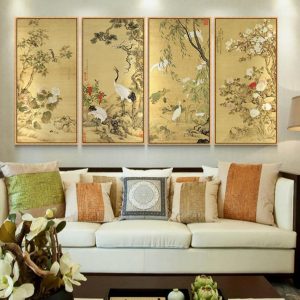 Quadruple Flower And Bird Chinese Painting Entrance Vertical Plate Painting
