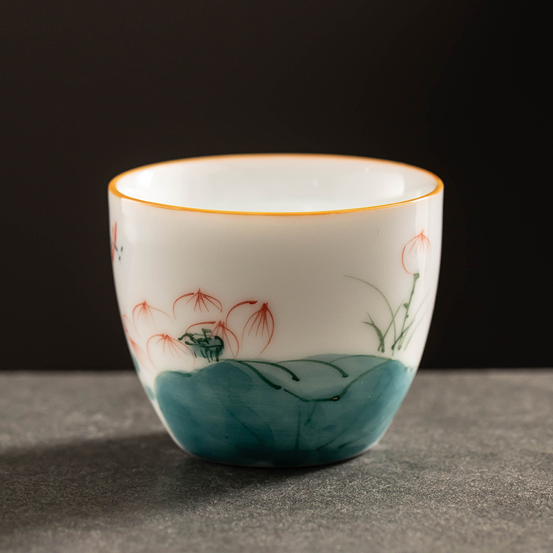 White Jade Hand Painted Tea Cup Porcelain Kung Fu Tea Set - Image 8