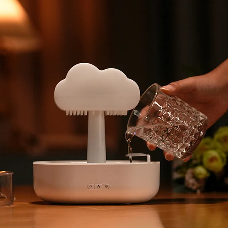 Rain Cloud Night Light Humidifier With Raining Water Drop Sound And 7 Color Led Light Essential Oil Diffuser Aromatherapy - Image 2