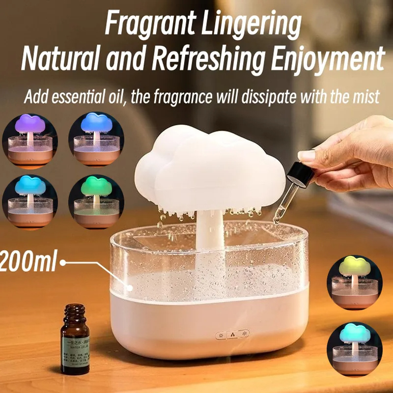 Rain Cloud Night Light Humidifier With Raining Water Drop Sound And 7 Color Led Light Essential Oil Diffuser Aromatherapy - Image 4
