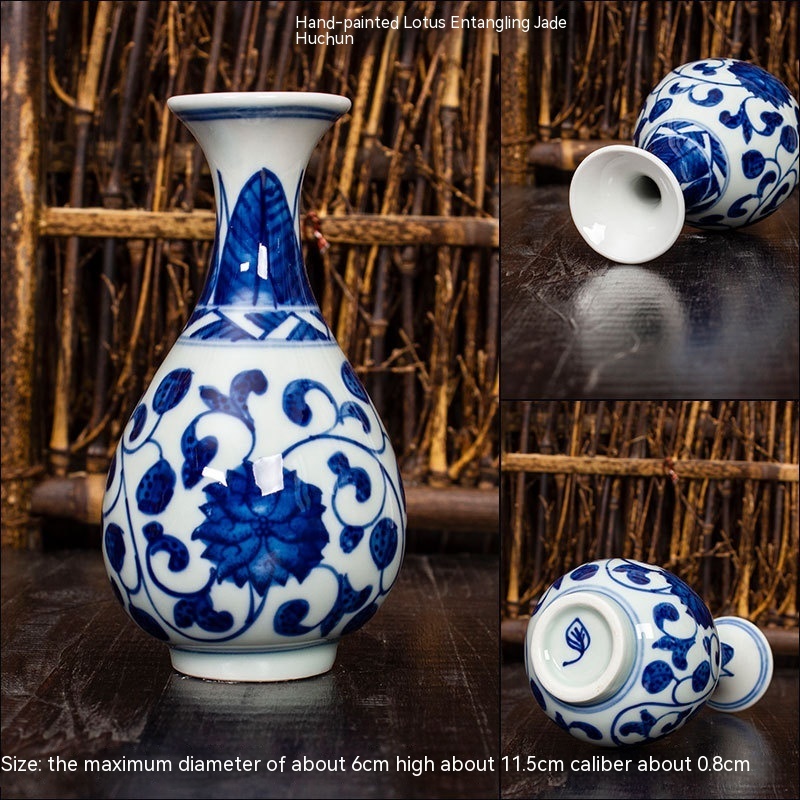 Jingdezhen Ceramic Small Vase Hydroponic Antique Shelf Ornament Hand-painted Blue And White Porcelain Bottle Souvenirs - Image 5