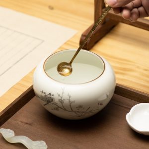 Wax Plum, Birds, And Sparrows Ceramic Water Basin Brush Washer