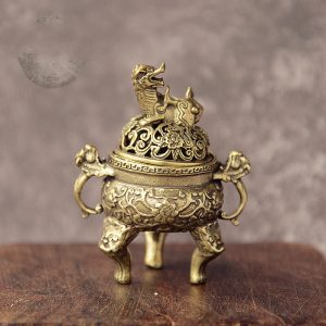 Brass Pocket Lotus Nine-Ding Incense Burner Hollow-out Incense